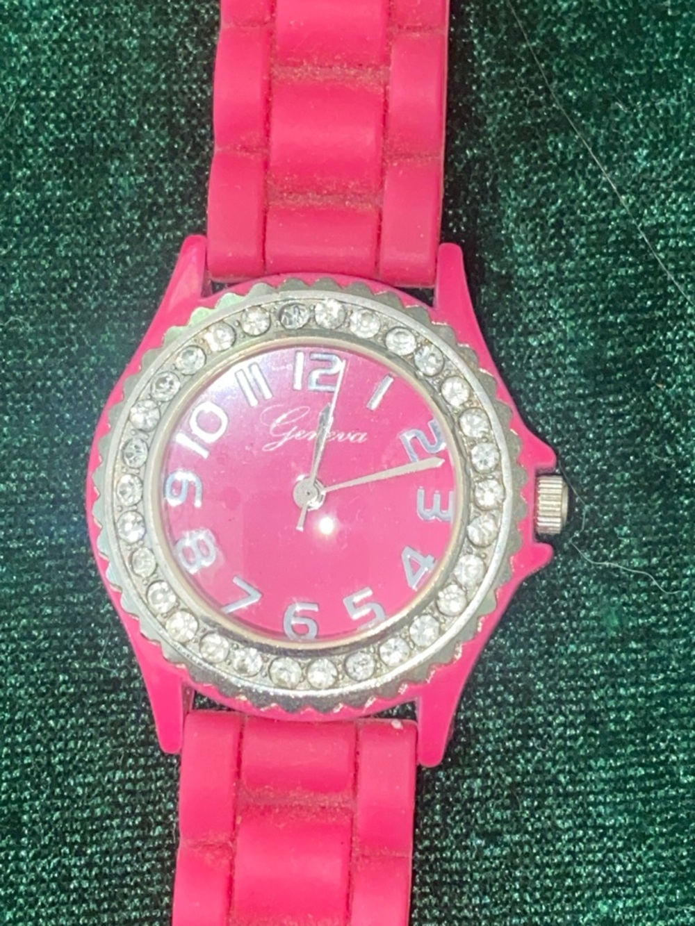 Geneva Hot Pink Crystal Bezel Silicone Watch